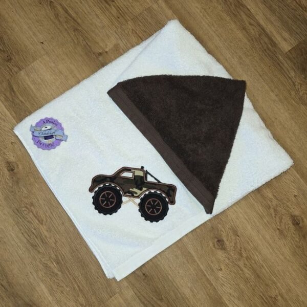 Kids Personalized Embroidered Hooded Towel with Applique Truck