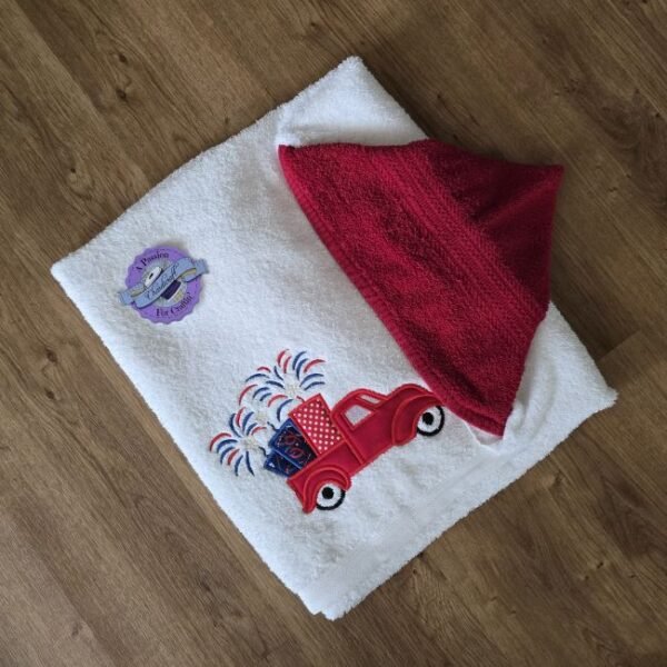 Applique Firecracker Truck – Personalized Kids Hooded Bath Towel