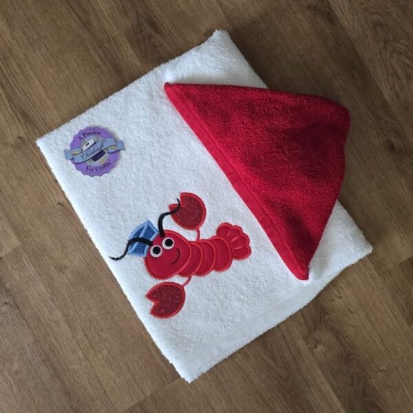 Applique Sailor Lobster - Personalized Kids Hooded Bath Towel