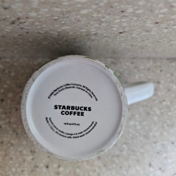 Starbucks 2008 Green & White Floral Coffee Cup - Image 4