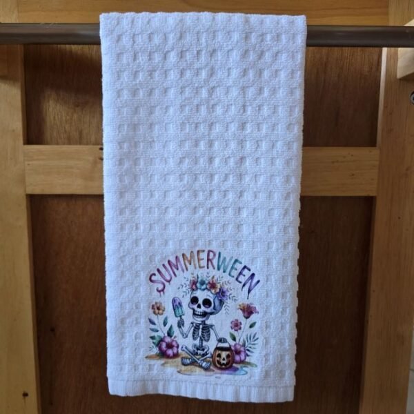 Summerween Ice Cream Skeleton Terry Cloth Dish Towel