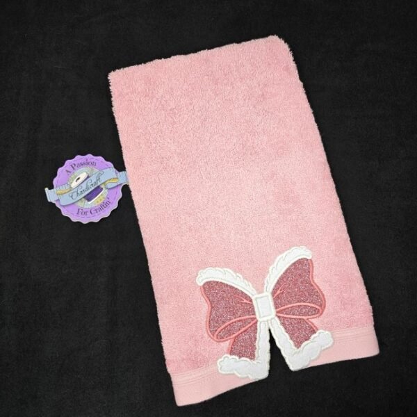Merry & Bright Pink Glitter Bow Christmas Hand Towel