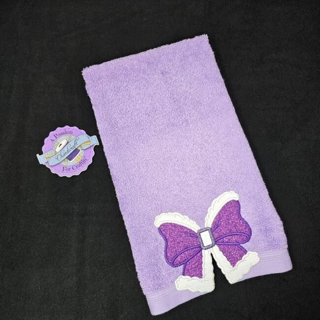 Merry & Bright Purple Glitter Bow Christmas Hand Towel