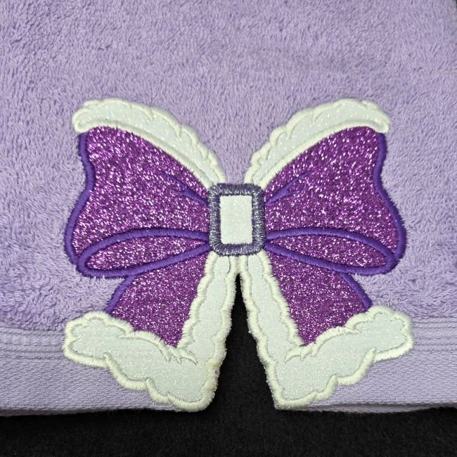 Merry & Bright Purple Glitter Bow Christmas Hand Towel - Image 2