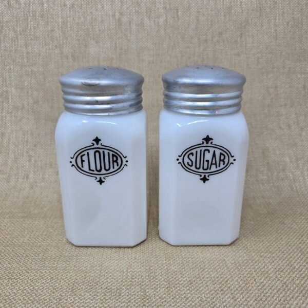 Hazel-Atlas Black Shield Flour and Sugar Shaker Set