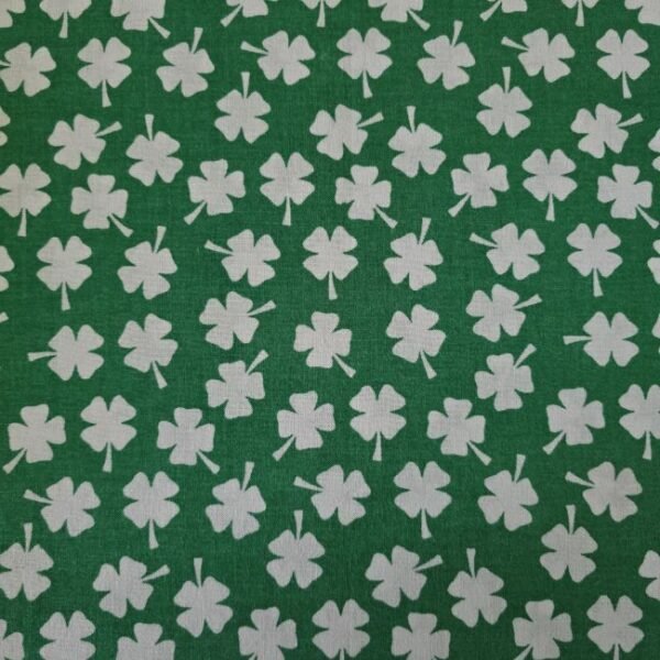 Green White Four Leaf Clover Cotton Fabric (BTY)