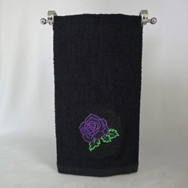 Embossed Black Glitter Rose Hand Towel