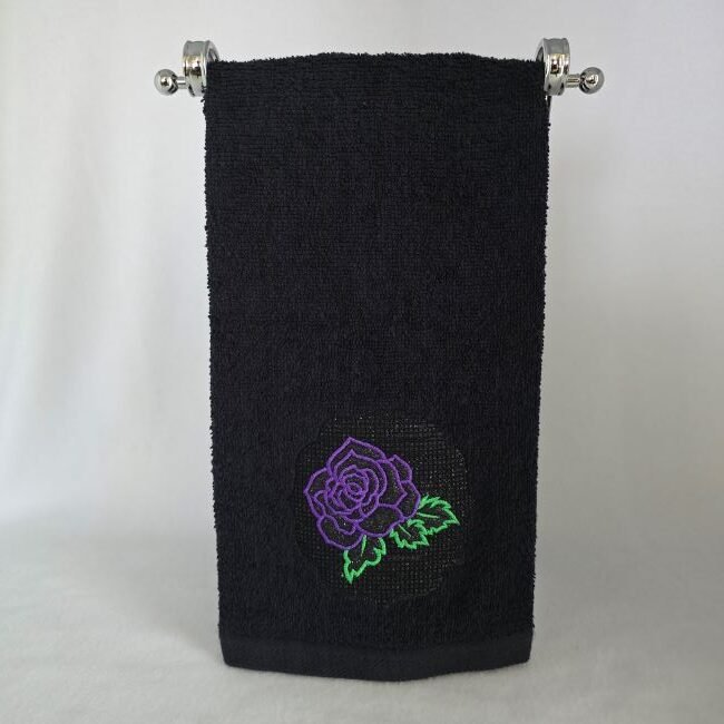 Embossed Black Glitter Rose Hand Towel