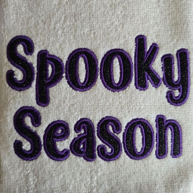 Embroidered Black Glitter Spooky Season Hand Towel - Image 2